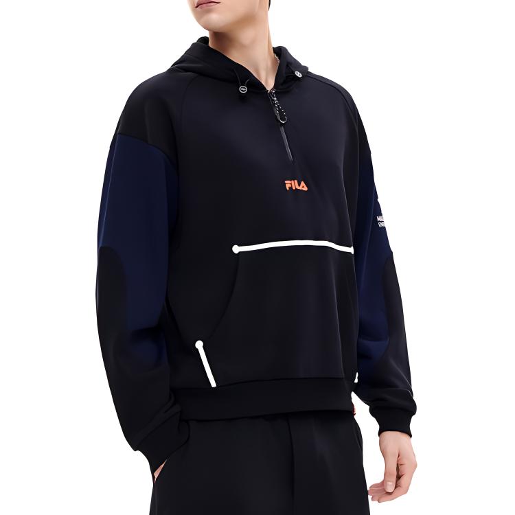 Fila Fleece Kapuzenpullover Amerikanisches Sweatshirt Herren Sweatshirts Schwarz F11M249211F-BK