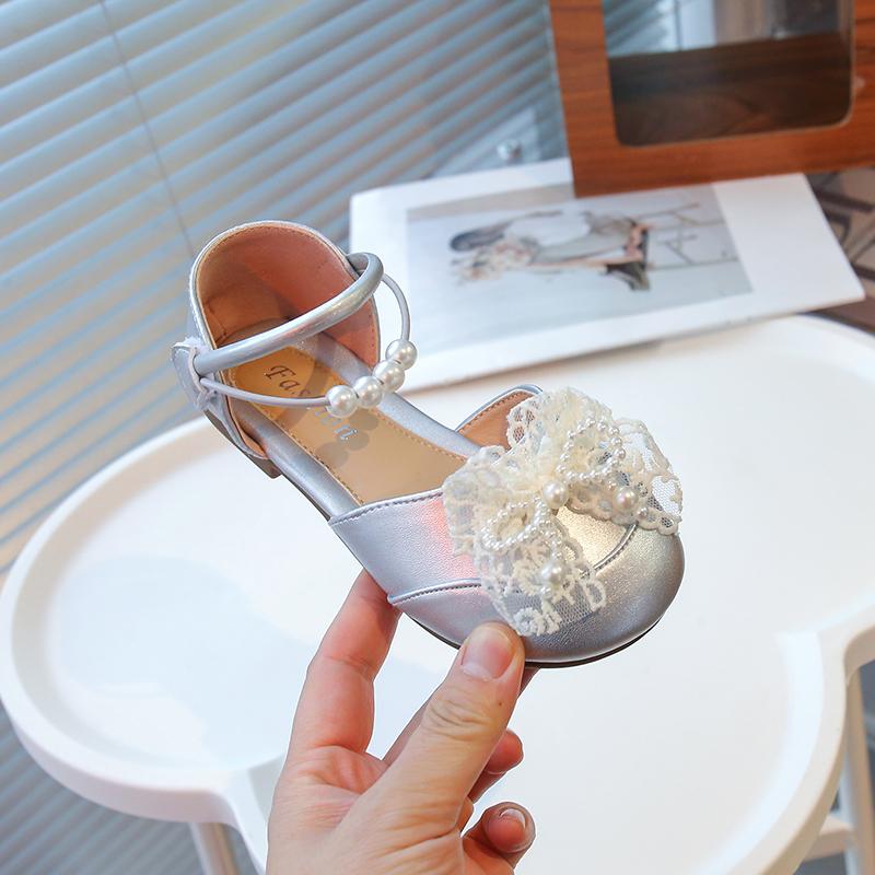 Girls Half Sandals Mesh Lace Bow Kids Princess Shoes Round for Party Wedding 2025 Summer Girls Dance Shoes Round Toes Ins Trendy