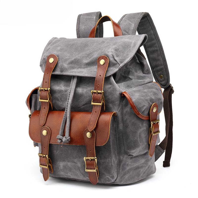 

Рюкзак мужской рюкзак для активного отдыха, спортивная дорожная сумка для альпинизма, компьютерная студенческая сумка, вощеная с красно-коричневым верхним слоем серый