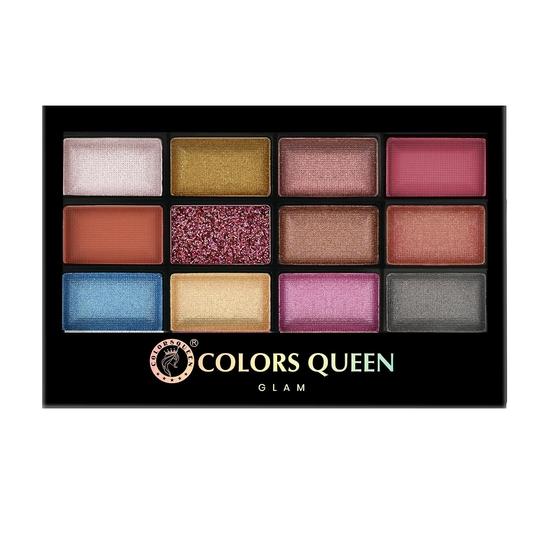Палитра теней для век Colors Queen 12 Multicolor с аппликатором-кистью и мерцающим финишем, Стойкая, Легко растушевывается, 18 г (Глэм)