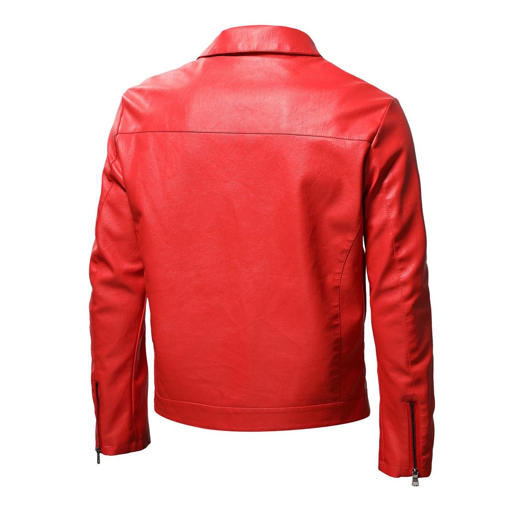 European and American men's double zipper casual large size lapel leather jacket men