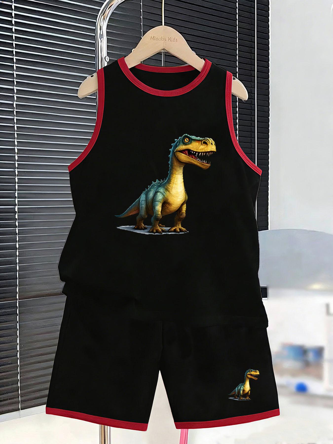 

Boys realistic 3D tyrannosaurus vest shorts. Bold fierce dinosaur design, durable breathable material for street and active wear. 7Y чорний