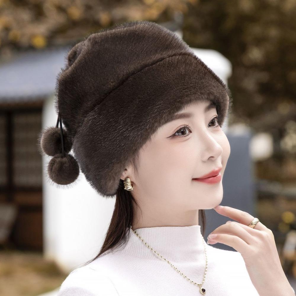 Mink Hat for Women Winter New Mink Fashion Warm Ear Protection Hat Fur Middle-aged Mother Cotton Hat