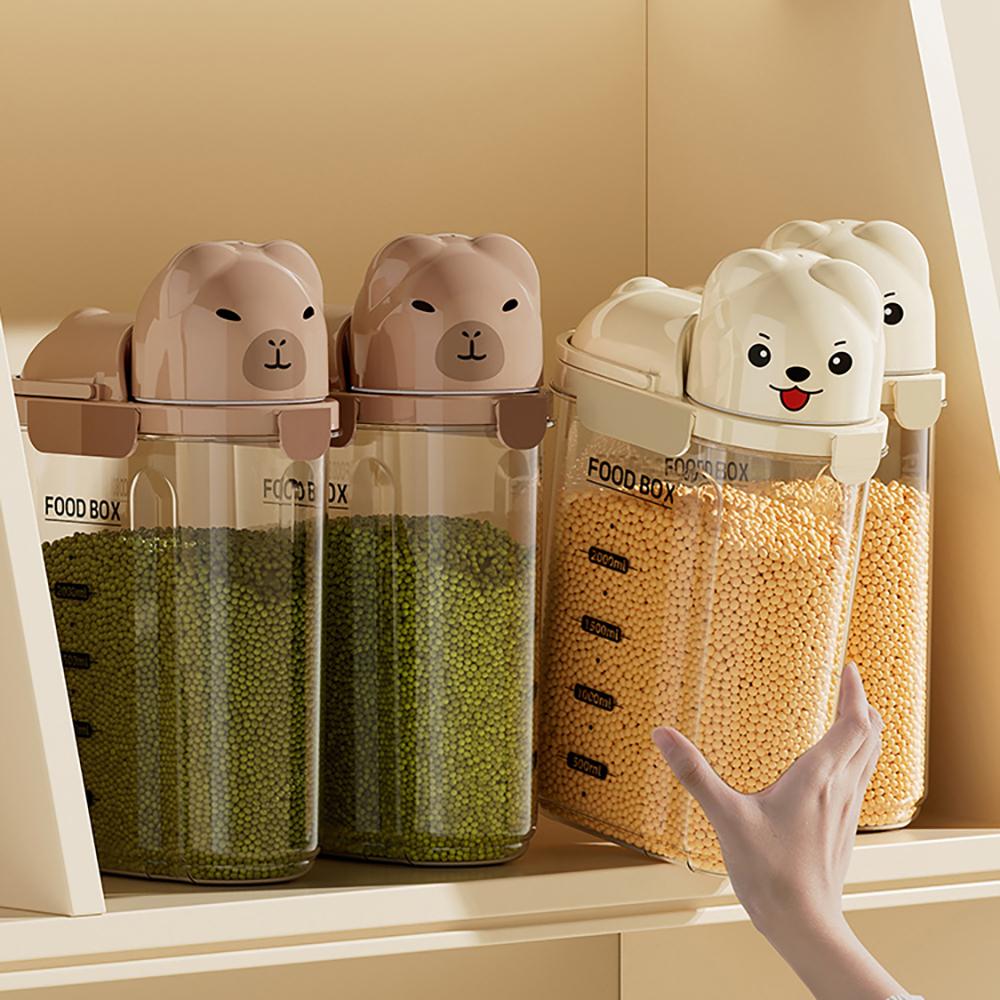 Cartoon-themed airtight storage jars, household dustproof containers, grain storage boxes, large-capacity plastic jars for coffe