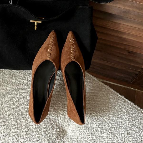 2025 new autumn fashion suede short thin heel shallow mouth soft sole foot cover versatile commuter work women's shoes