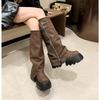 Fashion Designer Thick Soled Boots Western Knight Boots Long Tube Boots for Women in Autumn and Winter, Knee Length Slim High Tube Boot