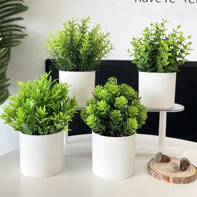 Potted Mini Fake Plants Artificial Greenery Plants Plastic Eucalyptus In Pot For Home Office Desk Coffee Table Farmhouse Decor