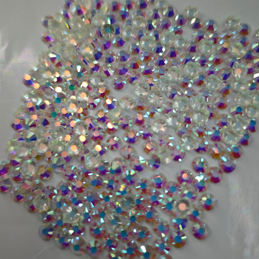 ZK Eco-Friendly Premium Crystal White Naked Diamond AB SS6-SS20 Flat Back Heat Fixed Glass Rhinestones 12 Facets for Wedding