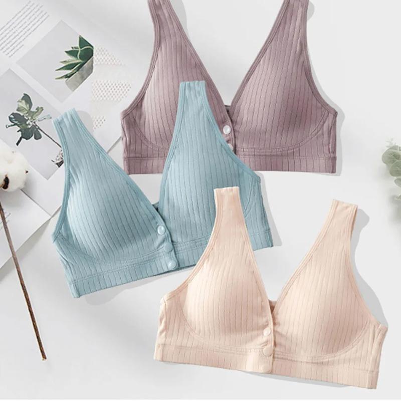Still-BH aus Baumwolle für Schwangere, gepolstert, gerippt, bügellos, atmungsaktiv, Bralette, Öffnung vorne, Stillen, Umstandsmode