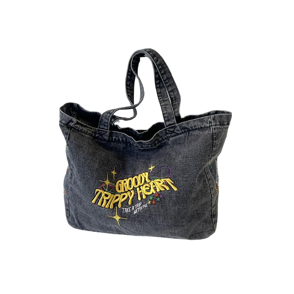 Women Denim Tote Bag Trendy Casual Versatile Portable Large Capacity Handbag for