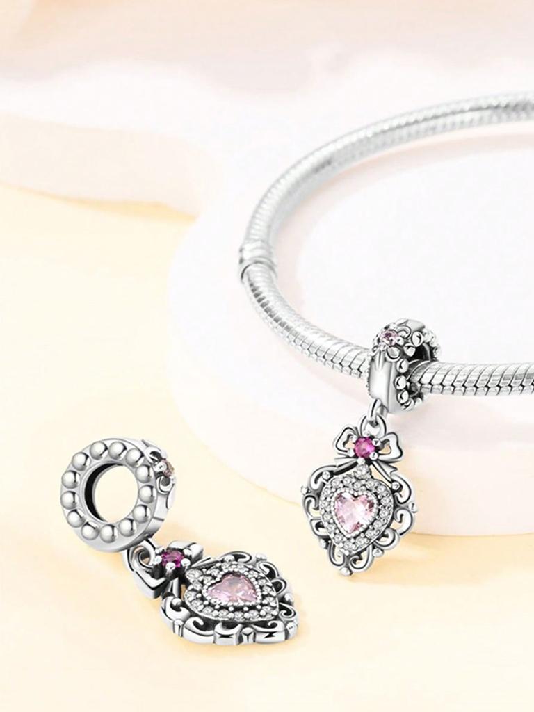 Charms Plata Sweet Diamond Heart Beads Charm Copper Plated Fit Charms Copperoriginal Bracelet For Jewelry Making Diy Charm