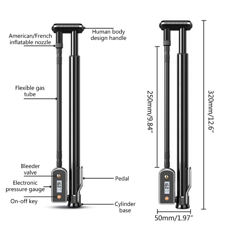 160PSI High Pressure Shock Pump Multi-purpose Bike Floor Pump with Gauge Bicycles Airs Pump for Road Mountain Bike