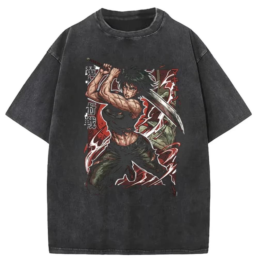 

Zenin Maki Anime Vintage Washed T-Shirt Cotton Jujutsu Kaisen Harajuku Men s Women s Streetwear Women Short Sleeve M бежевий