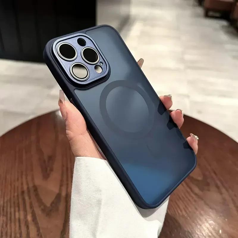 Translucent Matte Shockproof Case For iPhone 16 15 14 13 12 11 Pro Max Plus Case For Magsafe Magnetic Wireless Charge Cover