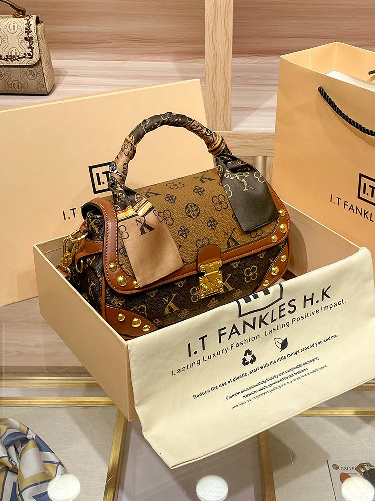 Nuova Borsa a Tracolla Diagonale da Donna con Texture in Vera Pelle, Piccola Borsa Quadrata Retrò Monospalla Portatile Alla Moda