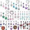 5 Stück Rosa Kristall Bauchnabelringe Set Lila Herz Bauchnabelpiercing Großhandel Grüne Blume Bauchnabelringe Packungen Piercing Ombligo Lose