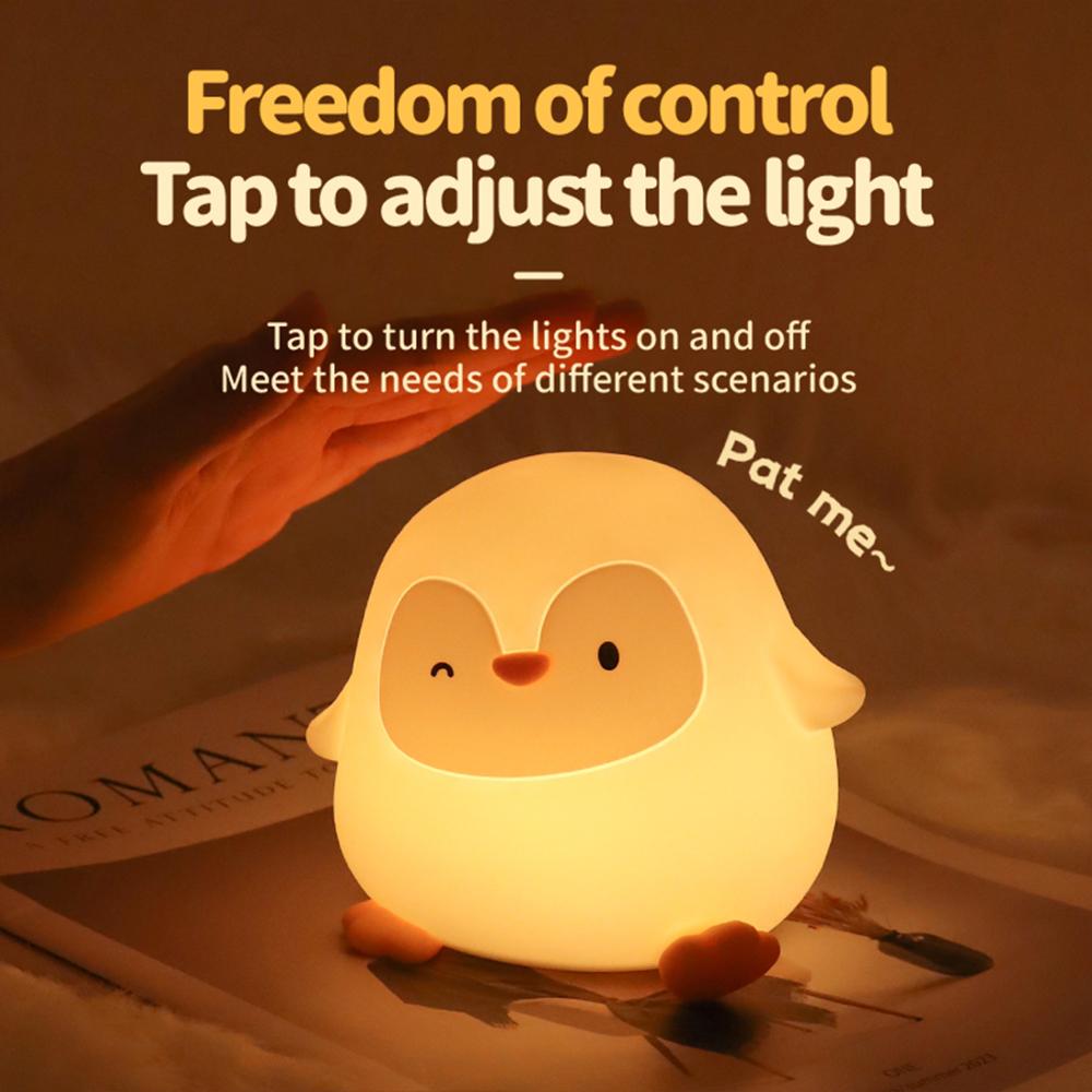 Novelty Silicone Penguin Night Light Dimmable Pat Light Rechargeable Timing Touch Sensor Suitable For Children Sleeping Night
