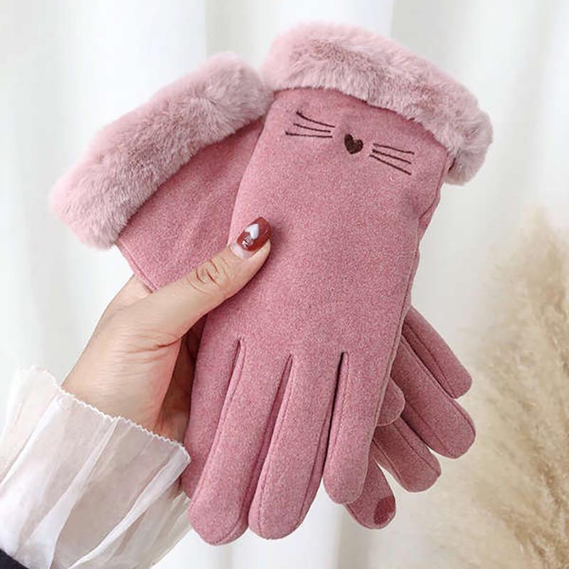 

1Pair Cute Cat Women Gloves Autumn Winter Cute Furry Warm Mitts Full Finger Mittens Women Outdoor Travel Gloves розовый