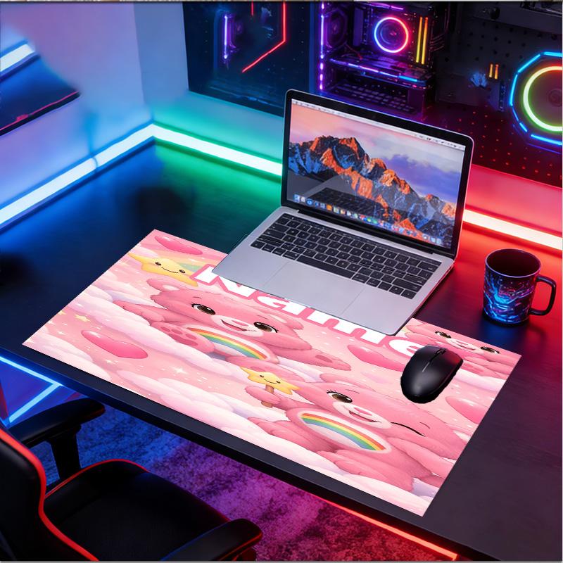 Custom Name Personalized Care Bears Pattern Mousepad, Laptop PC Desk Mat, Decorative Desk Mat for Home Keyboard Pad Gift