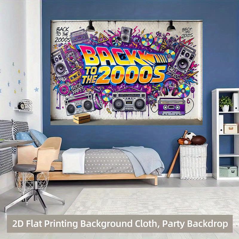 2D plane 1 piece of retro 2000s-themed background banner - 2D plane printed neon graffiti party background.PMJ