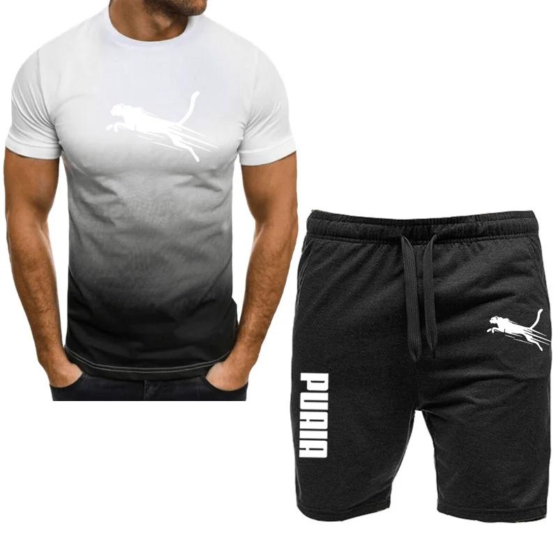Men's Sports Set, Casual T-shirt Set and Running Shorts, Breathable, 2 Pieces, New 2024