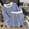 Women T-Shirt Shorts Suit Summer Striped Short Sleeves Round Neck Loose Elastic Waist Ladies Casual Tee Short Pants Suit Sports Wear