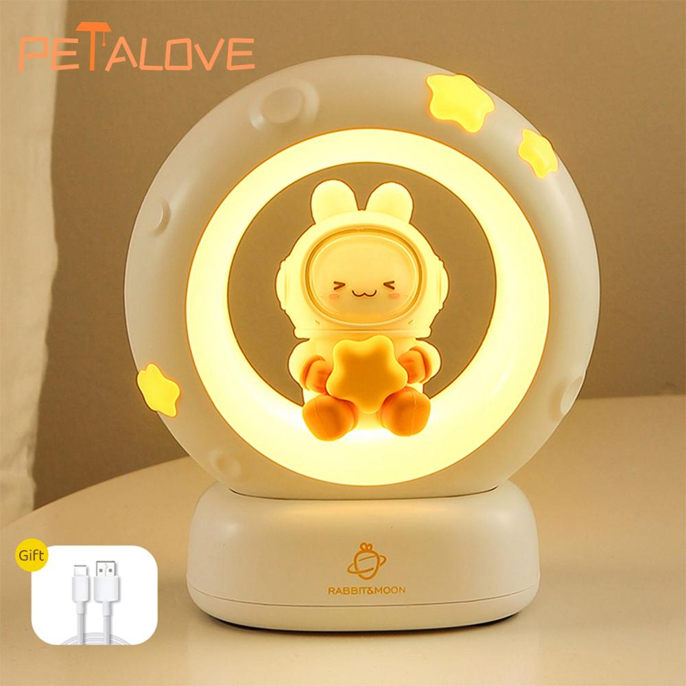 Veilleuse Chat Mignon Dessin Animé Créatif Décoration d'Ambiance Ornements pour Chambre d'Enfant Chevet Rechargeable Lumières LED Douces Cadeau
