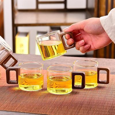 Szklana Mała Filiżanka do Herbaty Odporna na Wysoką Temperaturę Filiżanka do Herbaty z Uchwytem Filiżanka do Herbaty Biurowa Zestaw Filiżanek Gościnnych Nowy Styl Chiński