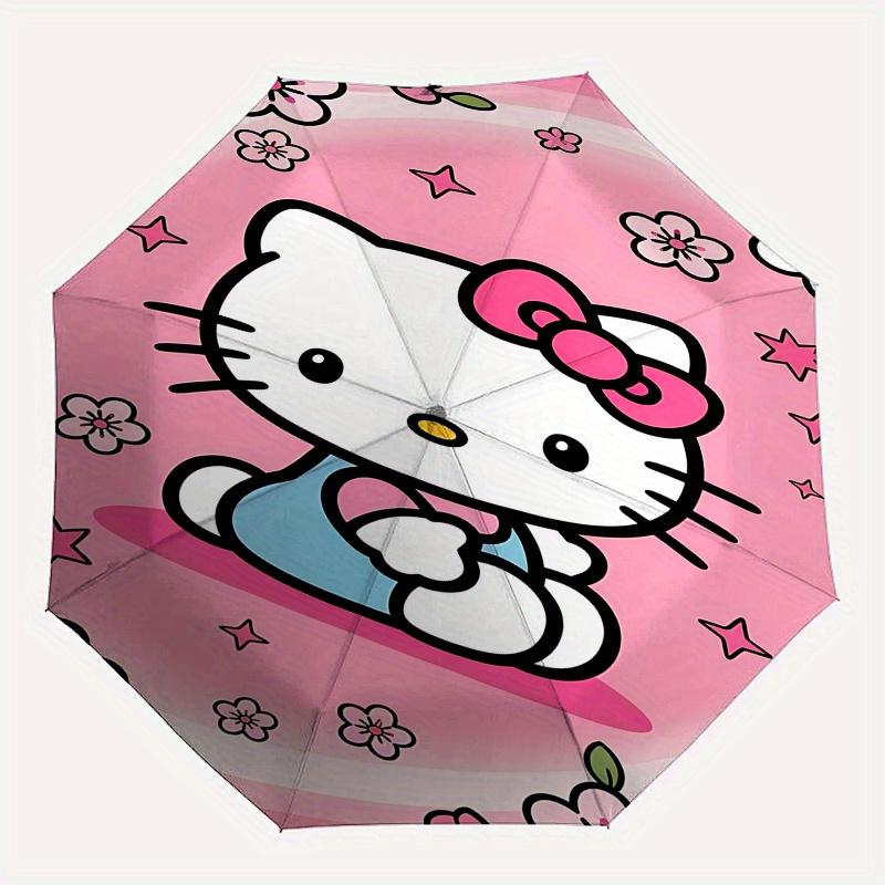 Hello Kitty, Sakura Automatic Opening and Closing Parasol Compact Travel Umbrella with 8 Ribs for Women and Men Ideal Birthday/Christmas Gif