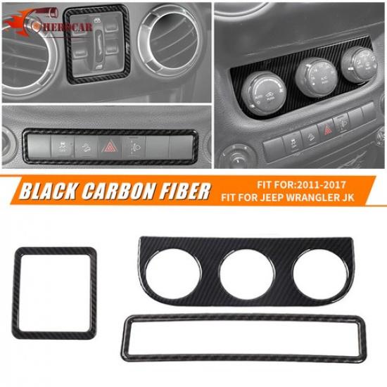 Carbon Fiber Window Trim Emergency Lamp AC Switch Cover For Jeep Wrangler JK 11+