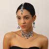 Indian Style Rhinestone Gemstone Three-Piece Set: Oval Necklace, Earrings & Headwear
