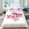 Duvet Cover Set Plum Blossom King Pink Flower Quilt Cover for Girls Microfiber Branches Printed Japanese Ink Style Bedding Set