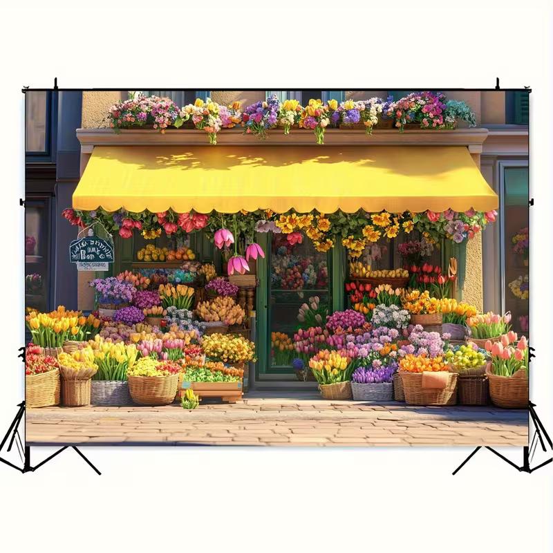 2D Tulip Flower Shop Backdrop for Spring Photography