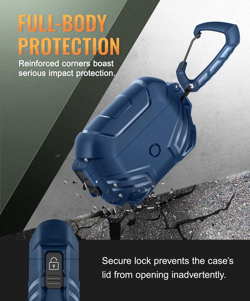 MOBOSI Case Cover for AirPods Pro Generation with Case for Men and Shockproof Protective Case with Keychain Blue 2nd/1st Lock, Military-Grade Women,