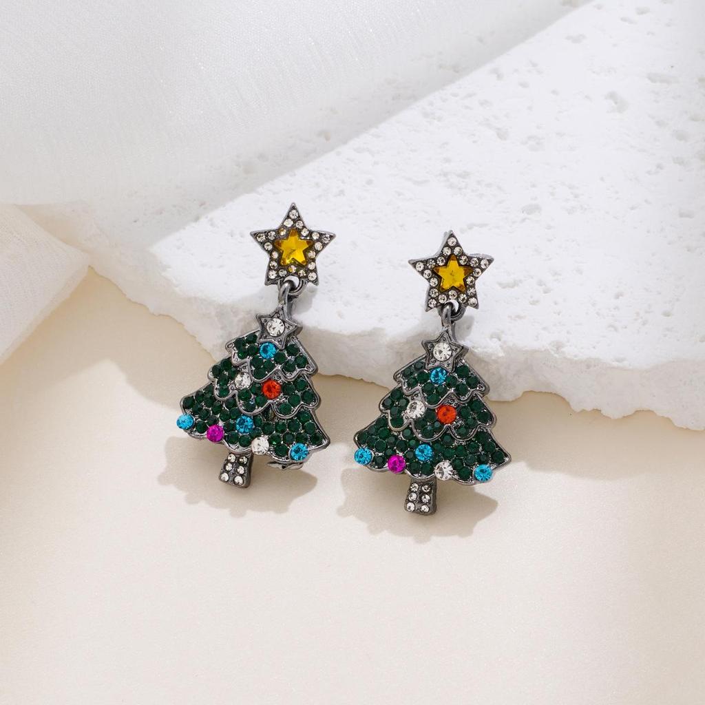 Women's Fashion Five-Pointed Star Christmas Tree Earrings: Light Luxury & Sweet Temperament