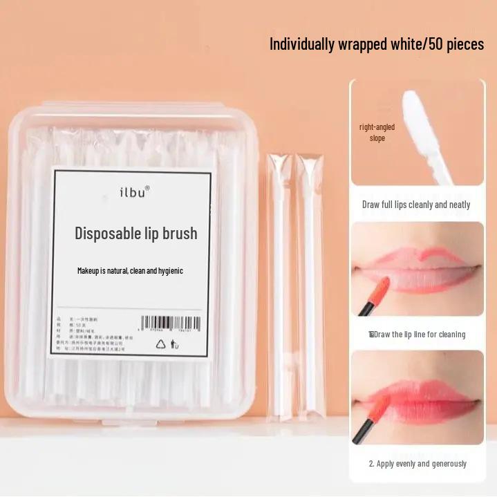 **Přenosný jednorázový štětec na rty**: Plochá vatová tyčinka pro aplikaci rtěnky, barvy na rty a lesku**