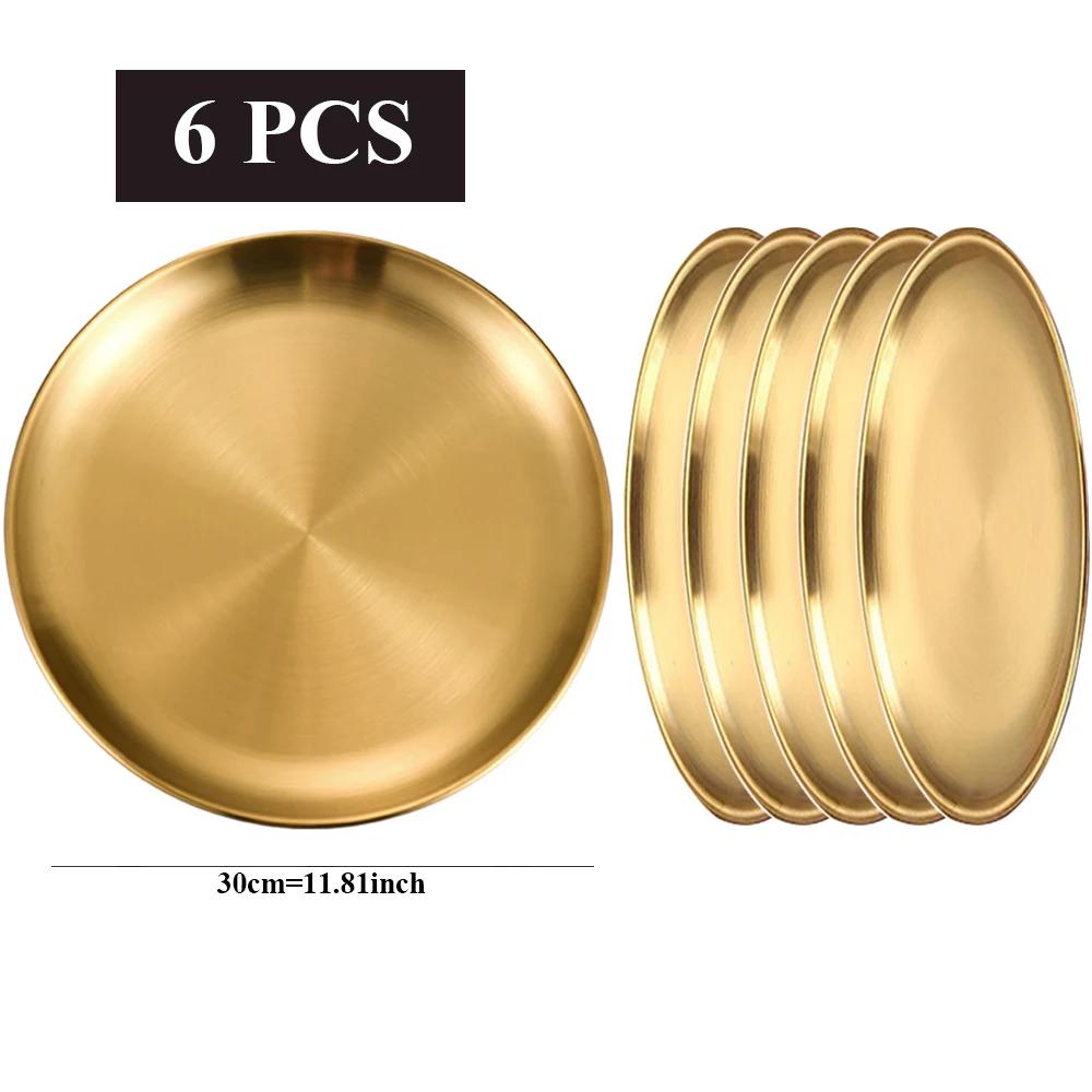 Stainless Steel Golden Round Plates Durable Circular Serving Dishes for Restaurants Home Dining, Buffets Plates Dinnerware Set