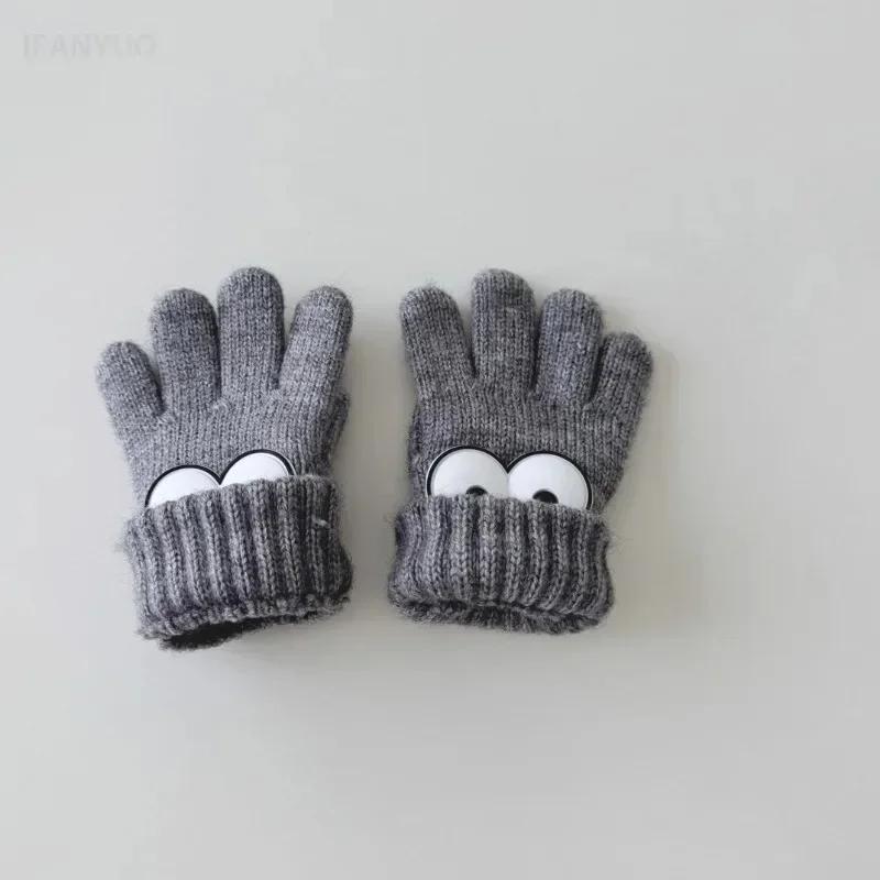 3-7Y Autumn Winter Children's Funny Gloves Autumn Winter Boys and Girls' Fingered Warm Knitted Woolen Five Finger Baby Gloves