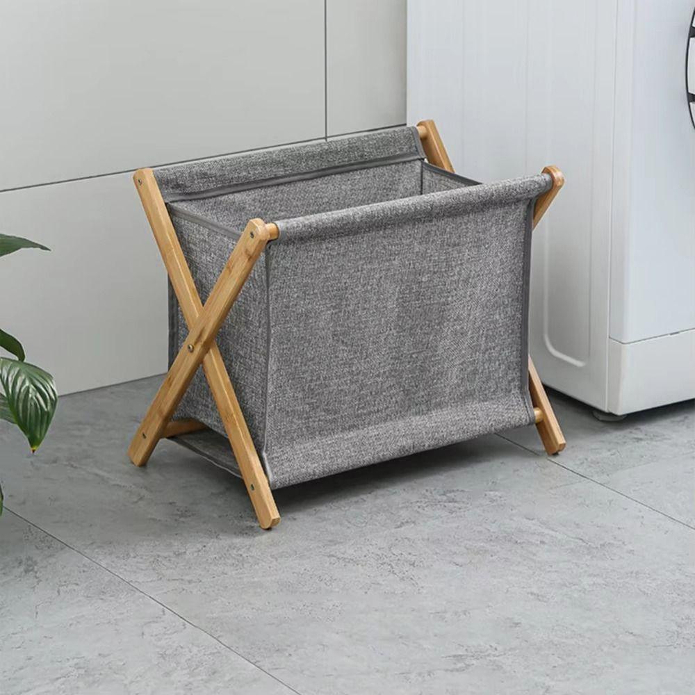 Bamboo Bracket Laundry Basket Foldable Collapsible Clothes Bins  Dirty Clothes