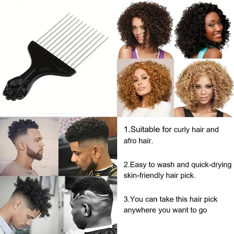 Szerokie zęby w kształcie pięści, czarna rączka, Afro, grzebień do włosów, metalowy grzebień salonowy, wybierz metalowe zęby do kręconych włosów