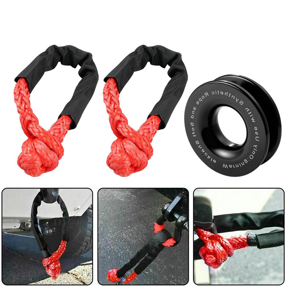 Heavy Duty Recovery Ring Snatch Block Pulley W/ Soft Shackle Tow Winch Rope