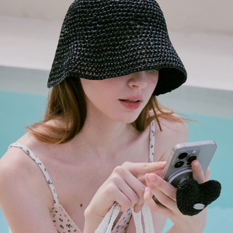 

Slowslowly №224 / Вязаная крючком шляпа-ведро из рафии Лили _ Черная black