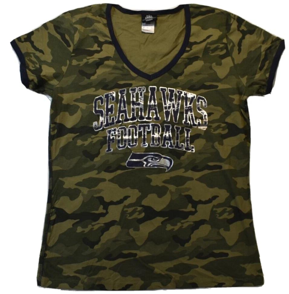 NFL Team Apparel Womens Seattle Seahawks Camo V-Neck Shirt New M, L, XL 2XL