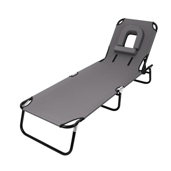 Foldable Camping Cot for Adults, Reclining Lounge Chair with Face Hole, 4 Height Adjustable, Removable Pillow