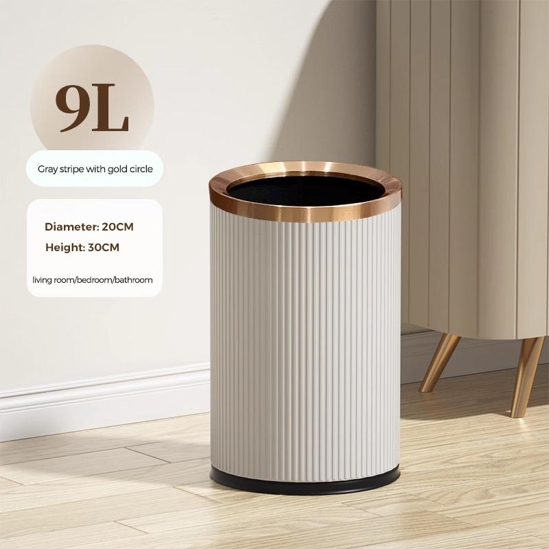Quality Double Layer Leather Trash Can Metal Beautiful Waste Paper PU Basket Storage Bin for Bathroom  Bed Room