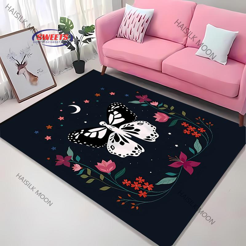 3D Himmlischer & Floraler Kunstbereichsteppich – Rutschfester Teppich für Schlafzimmer oder Wohnzimmer – Mond Sonne Blume Totem Bodenmatte, Heimdekor