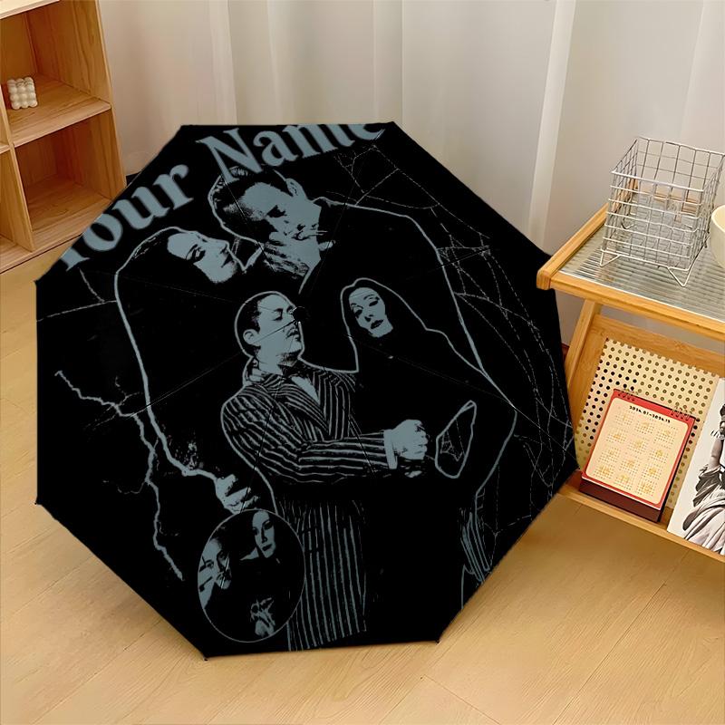 Custom Text Automatic 8 Bone Umbrella, Portable Sun Rain Protection UmbrellaThe Addams Family