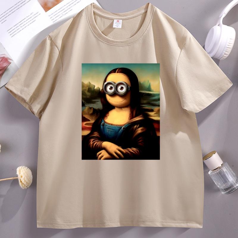 Funny Mona Lisa Graphic Tee Unisex Unisex Casual Cotton Short Sleeve Round Neck T Shirt High Quality Loose Tees Male Clothes