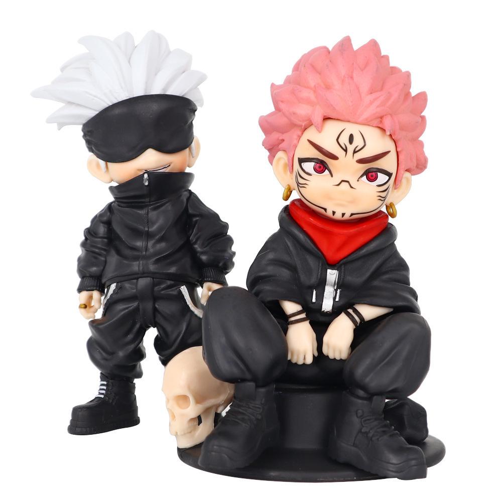 Jujutsu Kaisen Módní hračka: Gojo Satoru Stojící & Tygří hůl Hisahito Sedící Figurky - Q Verze Ozdoby do auta