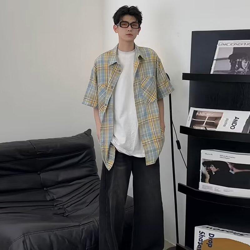 

Летняя американская ретро-парная рубашка свободного покроя с длинными рукавами в клетку для мужчин и женщин, уличная куртка 2XL жёлтый